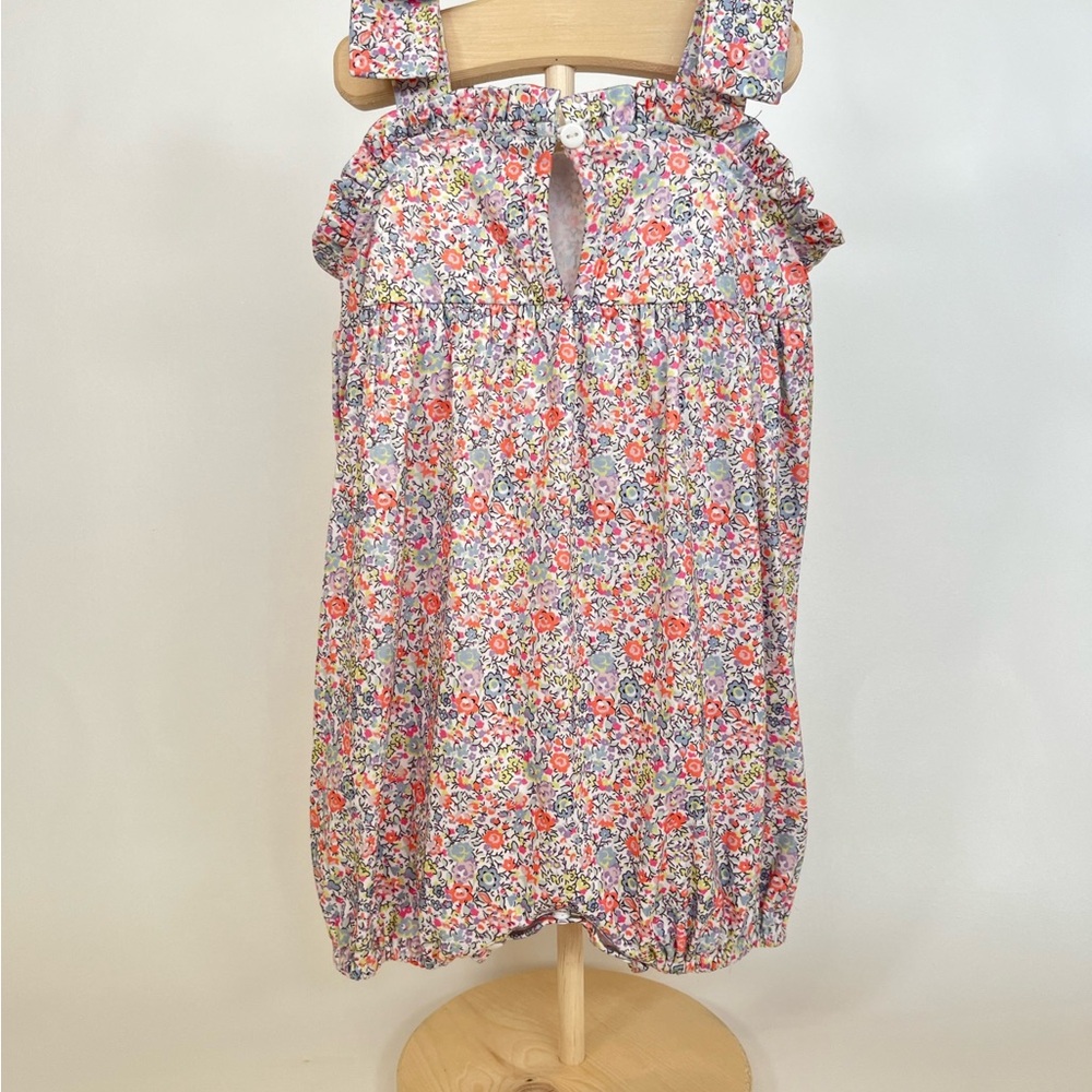 NWOT Floral Print Pink Girls Romper with Big Bow Straps